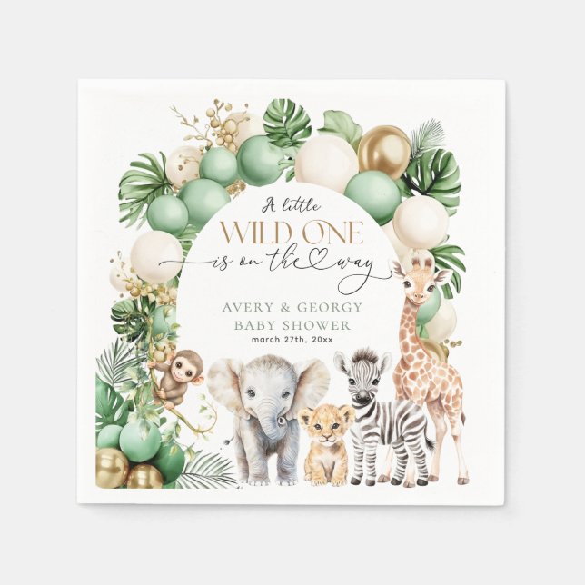 Serviette En Papier Safari animal Tropical vert sauvage Un Baby shower (Devant)