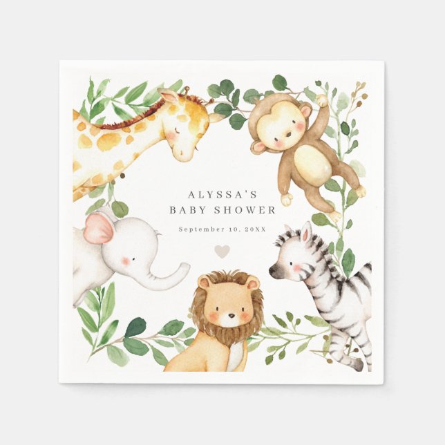 Serviette En Papier Safari Animals Baby Shower Party Paper Napkins (Devant)