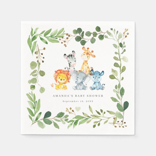 Serviette En Papier Safari Animals Baby Shower Party Paper Napkins (Devant)