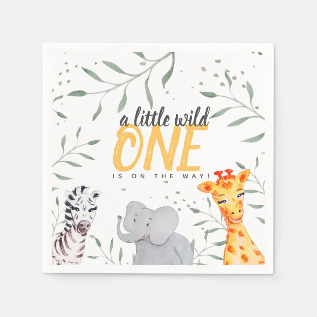 Serviette En Papier Safari Animaux Aquarelle Baby shower Papier Napkin (Devant)