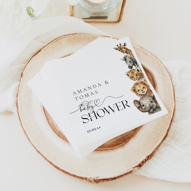 Serviette En Papier Safari Animaux Baby shower moderne Code QR (Créateur téléchargé)