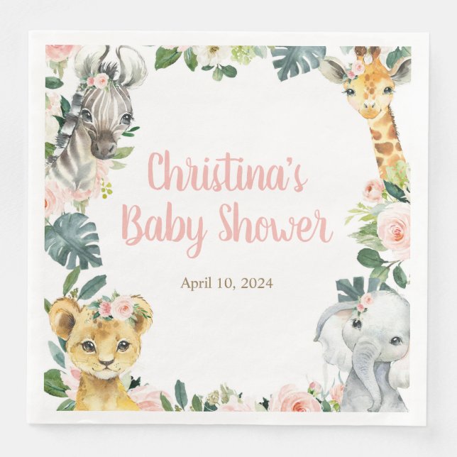 Serviette En Papier Safari Animaux Baby shower serviettes (Devant)