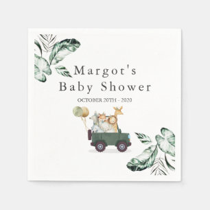 Serviette En Papier Safari Animaux Conduite Par Baby shower Verdure Or