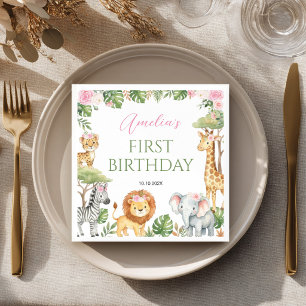 Serviette En Papier Safari Animaux de la Jungle Fille Anniversaire Fle