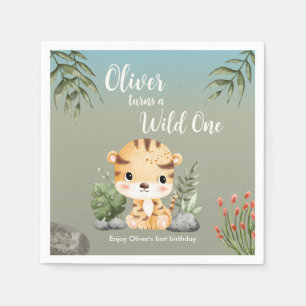 Serviette En Papier Safari Animaux Sauvages Tigre Mignon 1er Anniversa