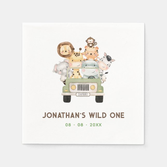 Serviette En Papier Safari Animaux serviettes - Garçon 1er Wild Un Ann (Devant)