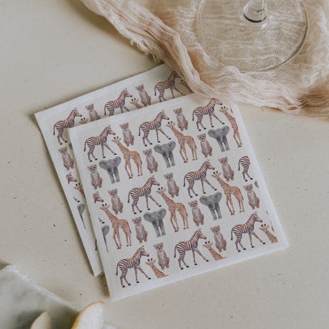 Serviette En Papier Safari Baby Animals Motif (Créateur téléchargé)