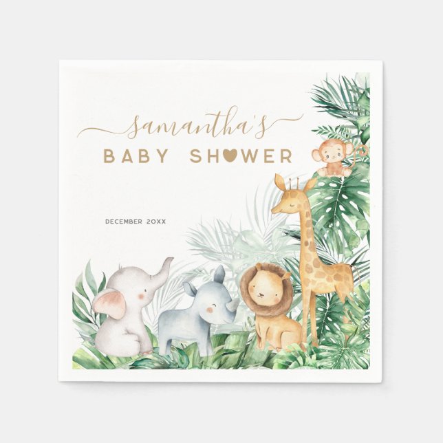 Serviette En Papier Safari Bébé Animaux Baby shower de verdure (Devant)