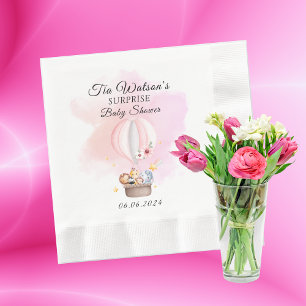 Serviette En Papier Safari Bébé Animaux En Ballons Rose À Air Chaud