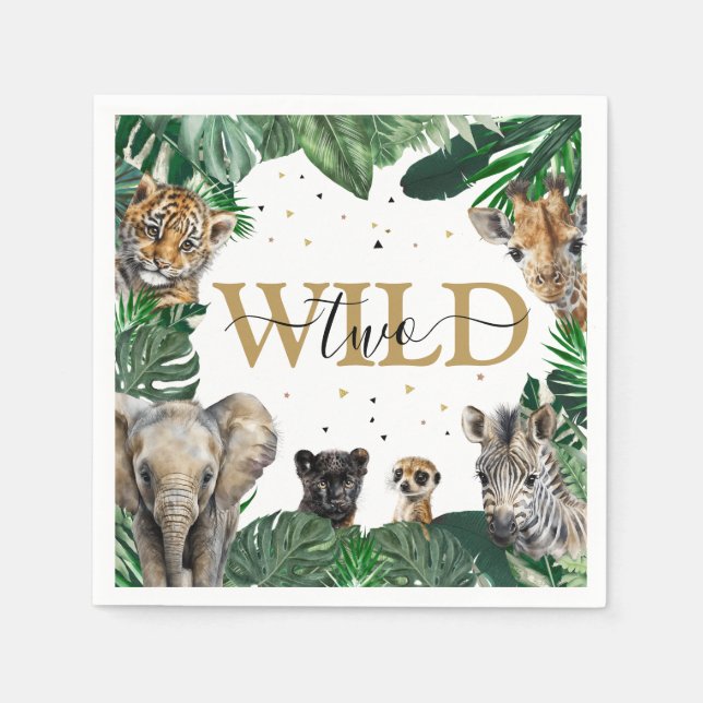 Serviette En Papier Safari de la Jungle tropicale Animaux Anniversaire (Devant)