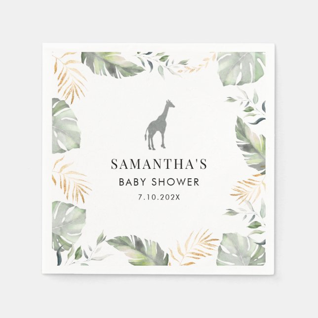 Serviette En Papier Safari Giraffe Palm Feuille Baby shower papier (Devant)