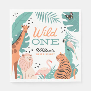 Serviette En Papier Safari moderne Animaux Wild Un 1er Anniversaire Na