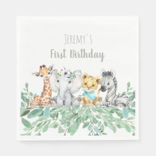 Serviette En Papier Safari Neutre Genre Thème Anniversaire Serviettes