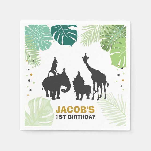 Serviette En Papier Safari Papier Naples Zoo Wild Jungle Animaux Noir (Devant)