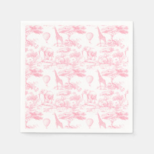 Serviette En Papier Safari rose Animaux Toile de Jouy Baby shower