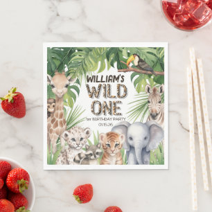 Serviette En Papier Safari Thématique Jungle Animaux avec un 1er anniv