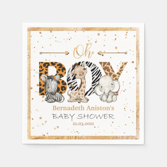 Serviette En Papier Safari Wild Oh Boy ! Baby shower serviettes (Devant)