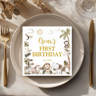 Serviette En Papier Safari Wild One Jungle Animals Birthday Party