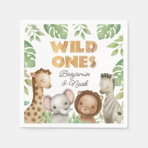 Serviette En Papier Safari Wild Ones Twins 1er anniversaire