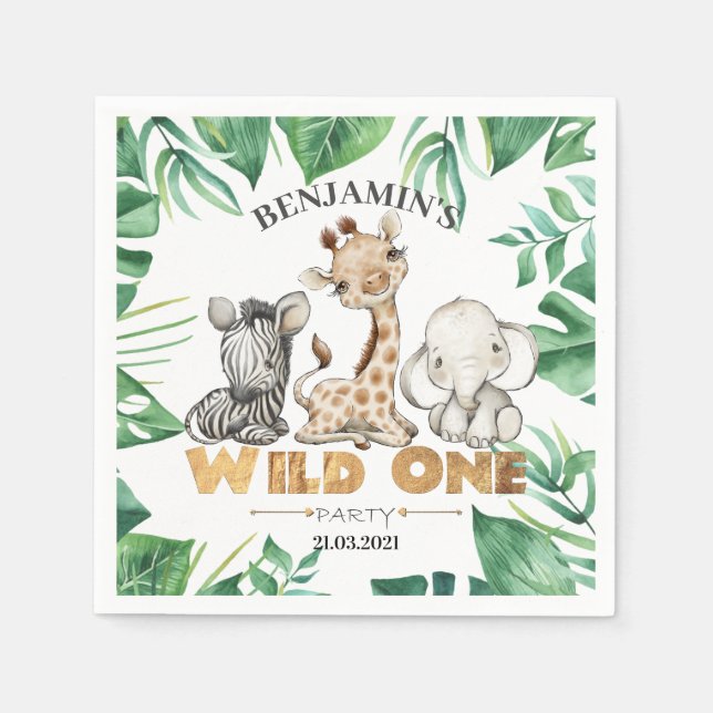 Serviette En Papier Safari Wild Un Annithday Napkins (Devant)