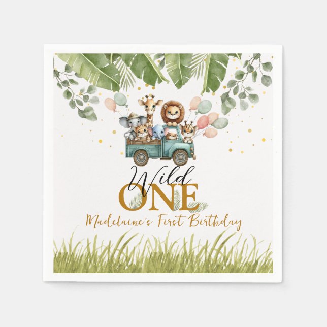 Serviette En Papier Safari Wild Un premier anniversaire (Devant)