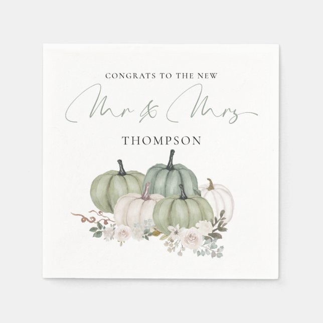 Serviette En Papier Sage Citrouille Florals Félicitations M. Mme Maria (Devant)