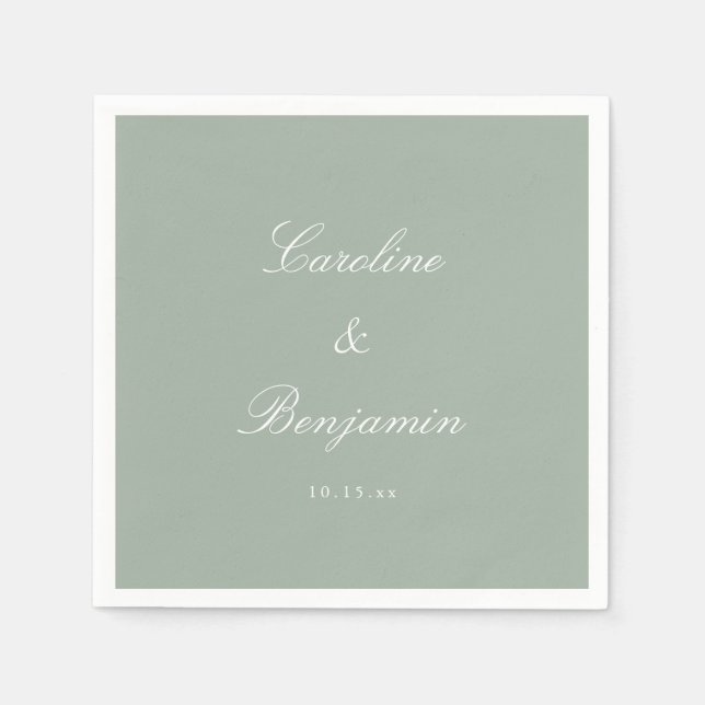Serviette En Papier Sage Classic Script Elegant Wedding Custom Name (Devant)