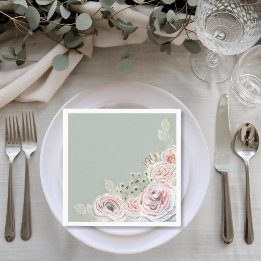 Serviette En Papier Sage Delicate aquarelle fleur rose pâle Anniversai