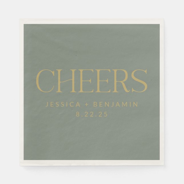 Serviette En Papier Sage élégant avec Mariage de typographie or (Devant)
