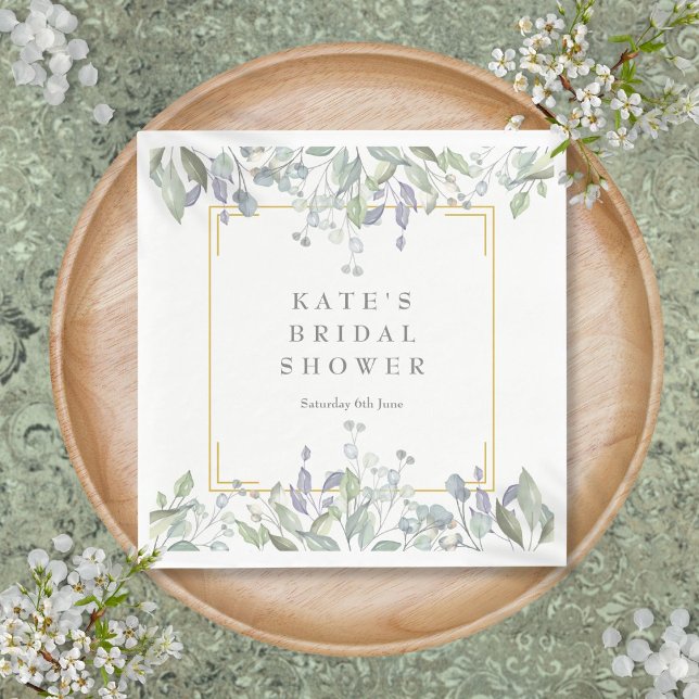 Serviette En Papier Sage et lavande aquarelle floral Shower de mariage (Sage and Lilac Watercolour Floral Bridal Shower Napkins)