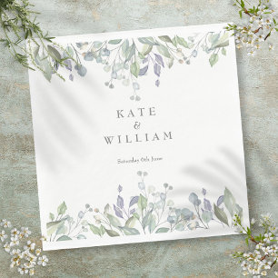 Serviette En Papier Sage et Lilac Aquarelle Verdure Mariage floral