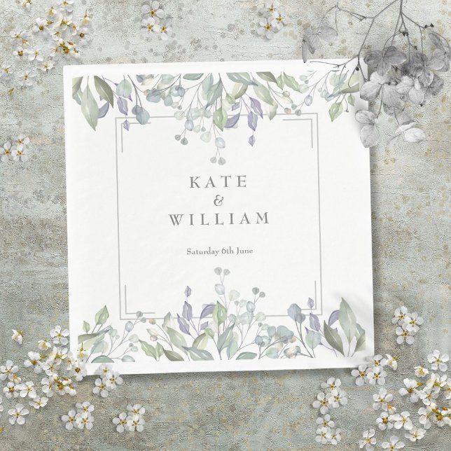 Serviette En Papier Sage et Lilac Floral Mariage géométrique (Sage and Lilac Floral Geometric Wedding Napkins)