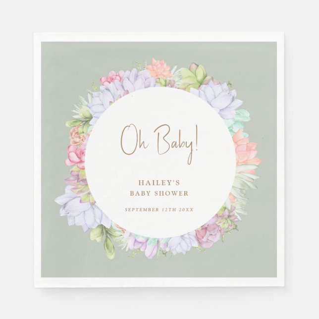 Serviette En Papier Sage Green Boho Cactus Désert Oh Baby shower (Devant)