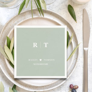 Serviette En Papier Sage Green chiffres romains minimaliste Monogramme