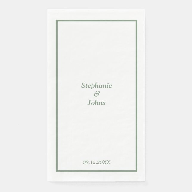 Serviette En Papier Sage Green Élégant Nom personnalisé Mariage modern (Devant)