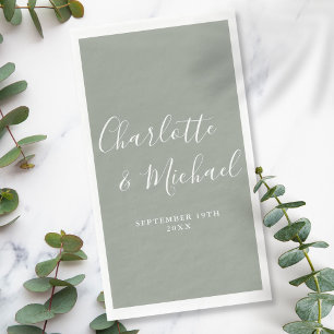Serviette En Papier Sage Green Elegant Signature Script Mariage