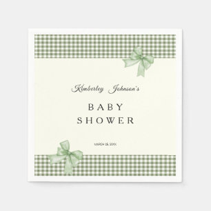 Serviette En Papier Sage Green En vichy Baby shower Invitation et vach