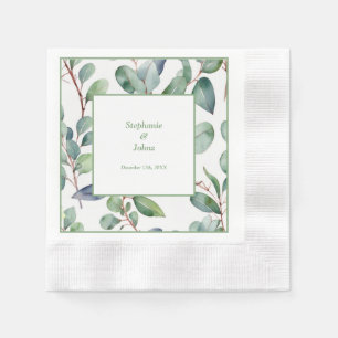 Serviette En Papier Sage Green Eucalyptus Verdure Art Simple Mariage