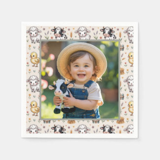 Serviette En Papier Sage Green Farm Animals Kids Birthday Photo