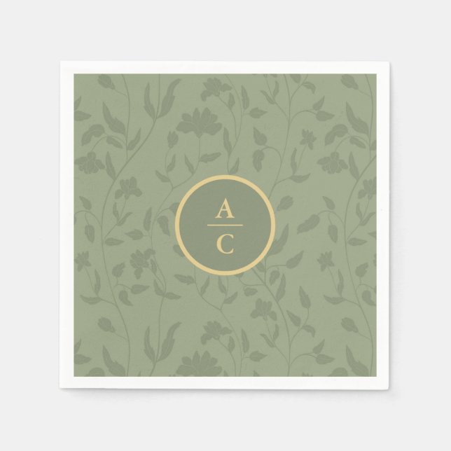 Serviette En Papier Sage Green Floral (Devant)