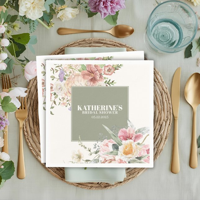Serviette En Papier Sage Green Garden Flower Spring Bridal Shower (Créateur téléchargé)