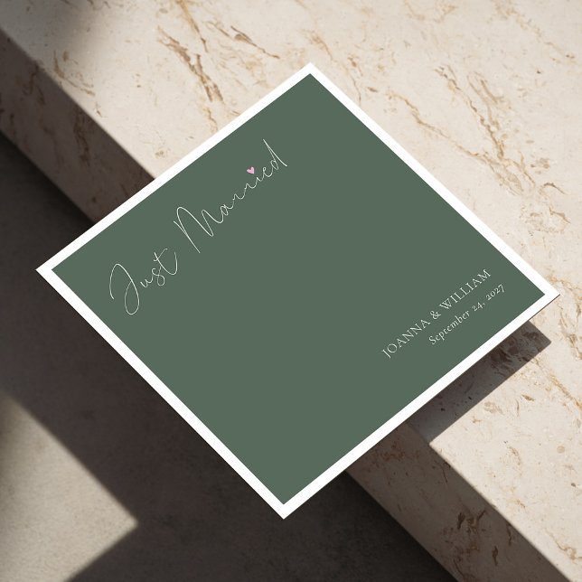 Serviette En Papier Sage Green Juste Marié Mariage serviettes avec des (Sage Green Just Married Wedding Napkins with Names)