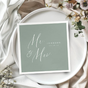 Serviette En Papier Sage Green M. et Mme mariage minimaliste
