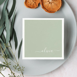 Serviette En Papier Sage Green Minimaliste Moderne Monogramme Élégant