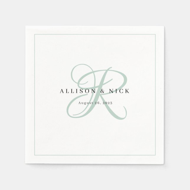 Serviette En Papier Sage Green Minimaliste Monogramme Mariage serviett (Devant)