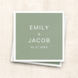 Serviette En Papier Sage Green Minimaliste Simple Mariage blanc