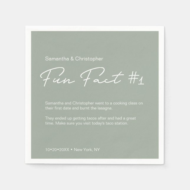 Serviette En Papier Sage green Modern Simple Couple fun fact Mariage (Devant)