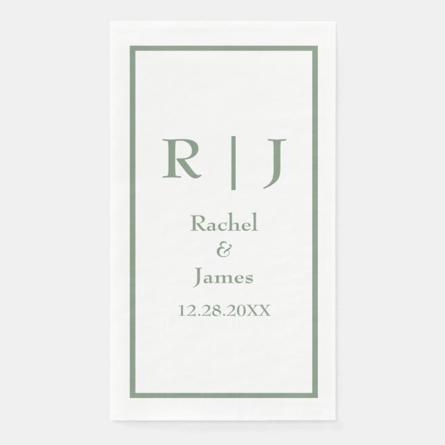 Serviette En Papier Sage Green Monogram Name Elegant Minimal Wedding (Devant)