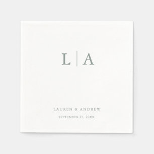 Serviette En Papier Sage Green Monogramme Élégant Mariage simple