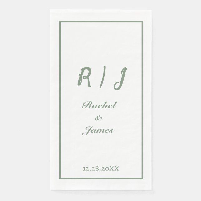Serviette En Papier Sage Green Monogramme Nom Mariage de script élégan (Devant)
